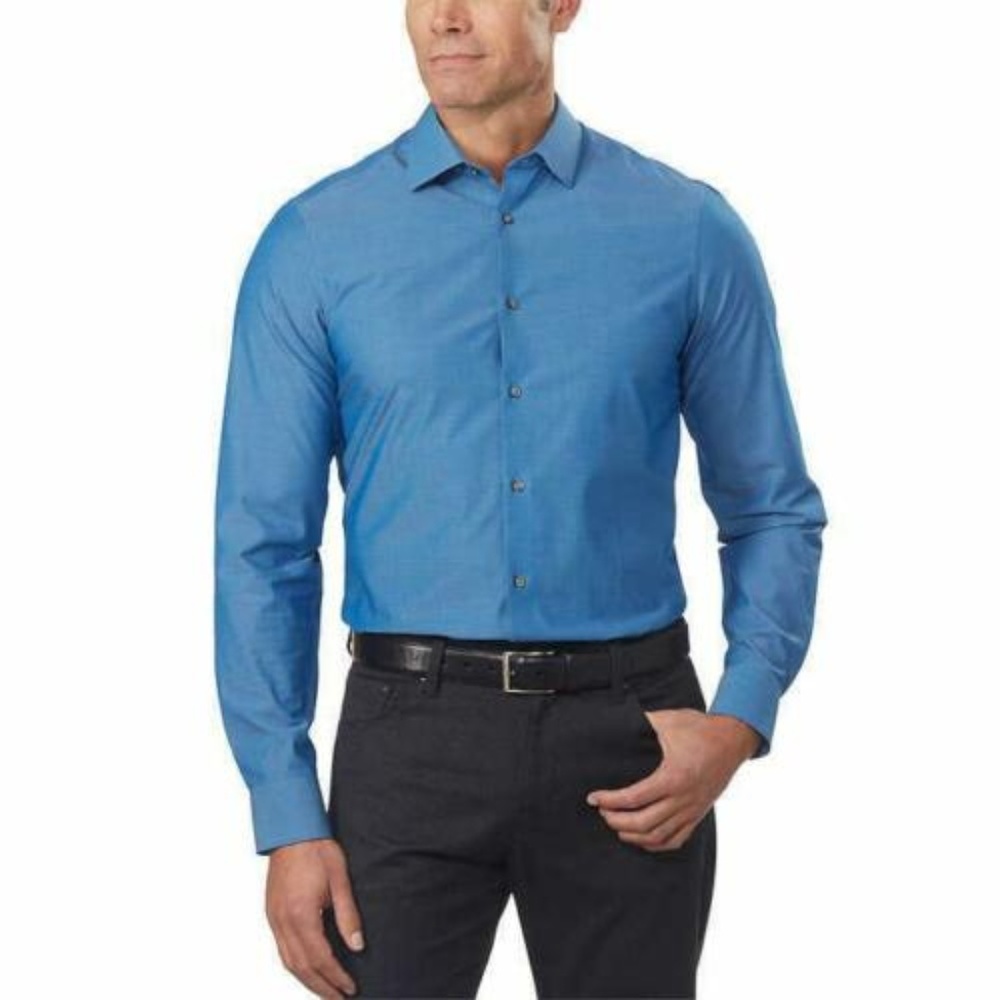 Calvin Klein Mens Dress Shirt Blue Slim Fit 4-Way